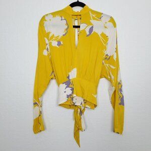 Free People Womens Say You Love Me Top Size S Choker Smocked Floral Tie